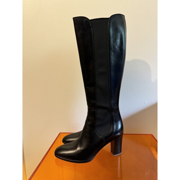 Hobbs London Milton Elastic Side Long Boot Knee-High Heeled Boot Black Leather - Picture 11 of 11